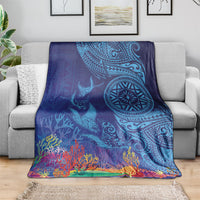 Fijian Tribal Manta Ray Blanket Masi Motif with Coral Reef Ocean Vibe