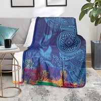Fijian Tribal Manta Ray Blanket Masi Motif with Coral Reef Ocean Vibe