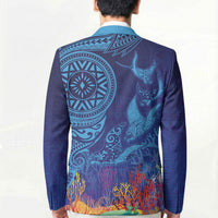 Fijian Tribal Manta Ray Blazer Masi Motif with Coral Reef Ocean Vibe