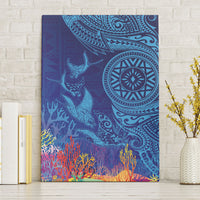 Fijian Tribal Manta Ray Canvas Wall Art Masi Motif with Coral Reef Ocean Vibe