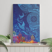 Fijian Tribal Manta Ray Canvas Wall Art Masi Motif with Coral Reef Ocean Vibe