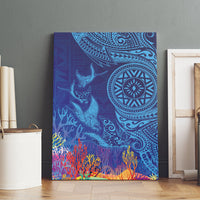Fijian Tribal Manta Ray Canvas Wall Art Masi Motif with Coral Reef Ocean Vibe