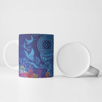 Fijian Tribal Manta Ray Ceramic Mug Masi Motif with Coral Reef Ocean Vibe