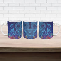 Fijian Tribal Manta Ray Ceramic Mug Masi Motif with Coral Reef Ocean Vibe