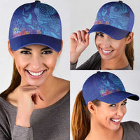 Fijian Tribal Manta Ray Classic Cap Masi Motif with Coral Reef Ocean Vibe