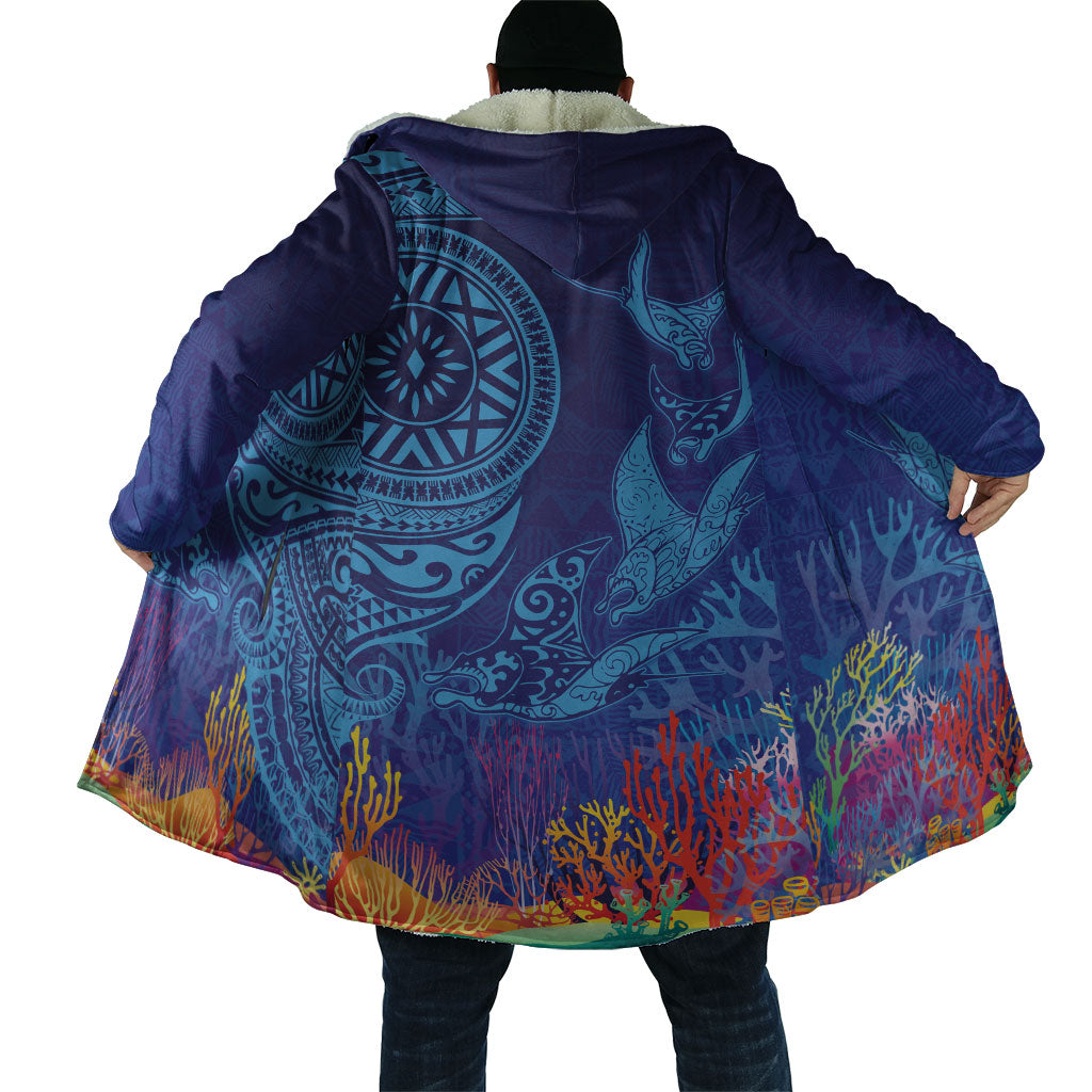 Fijian Tribal Manta Ray Cloak Masi Motif with Coral Reef Ocean Vibe