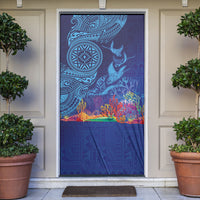 Fijian Tribal Manta Ray Door Cover Masi Motif with Coral Reef Ocean Vibe