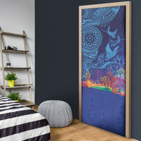 Fijian Tribal Manta Ray Door Cover Masi Motif with Coral Reef Ocean Vibe