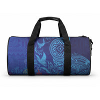 Fijian Tribal Manta Ray Duffle Bag Masi Motif with Coral Reef Ocean Vibe