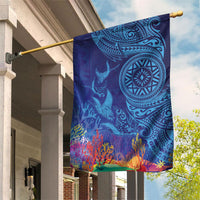 Fijian Tribal Manta Ray Garden Flag Masi Motif with Coral Reef Ocean Vibe