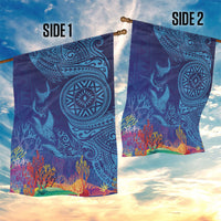Fijian Tribal Manta Ray Garden Flag Masi Motif with Coral Reef Ocean Vibe