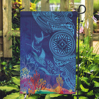 Fijian Tribal Manta Ray Garden Flag Masi Motif with Coral Reef Ocean Vibe