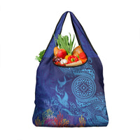 Fijian Tribal Manta Ray Grocery Bag Masi Motif with Coral Reef Ocean Vibe
