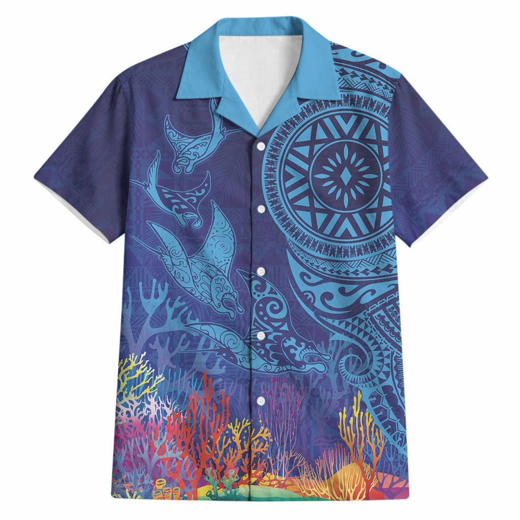 Fijian Tribal Manta Ray Hawaiian Shirt Masi Motif with Coral Reef Ocean Vibe