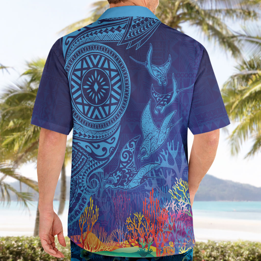Fijian Tribal Manta Ray Hawaiian Shirt Masi Motif with Coral Reef Ocean Vibe