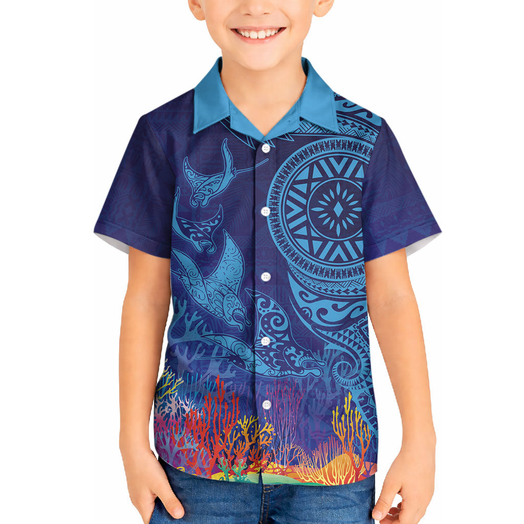 Fijian Tribal Manta Ray Hawaiian Shirt Masi Motif with Coral Reef Ocean Vibe