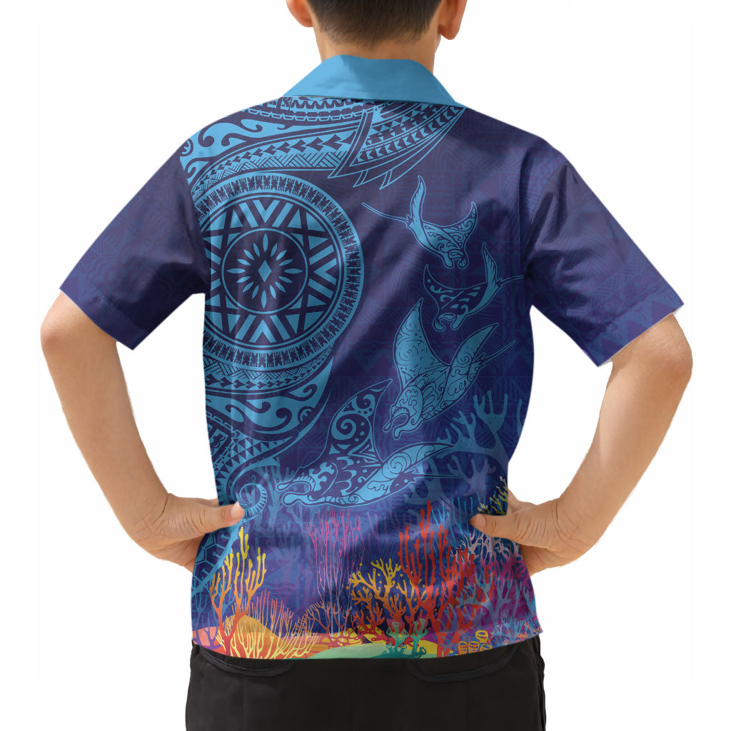 Fijian Tribal Manta Ray Hawaiian Shirt Masi Motif with Coral Reef Ocean Vibe