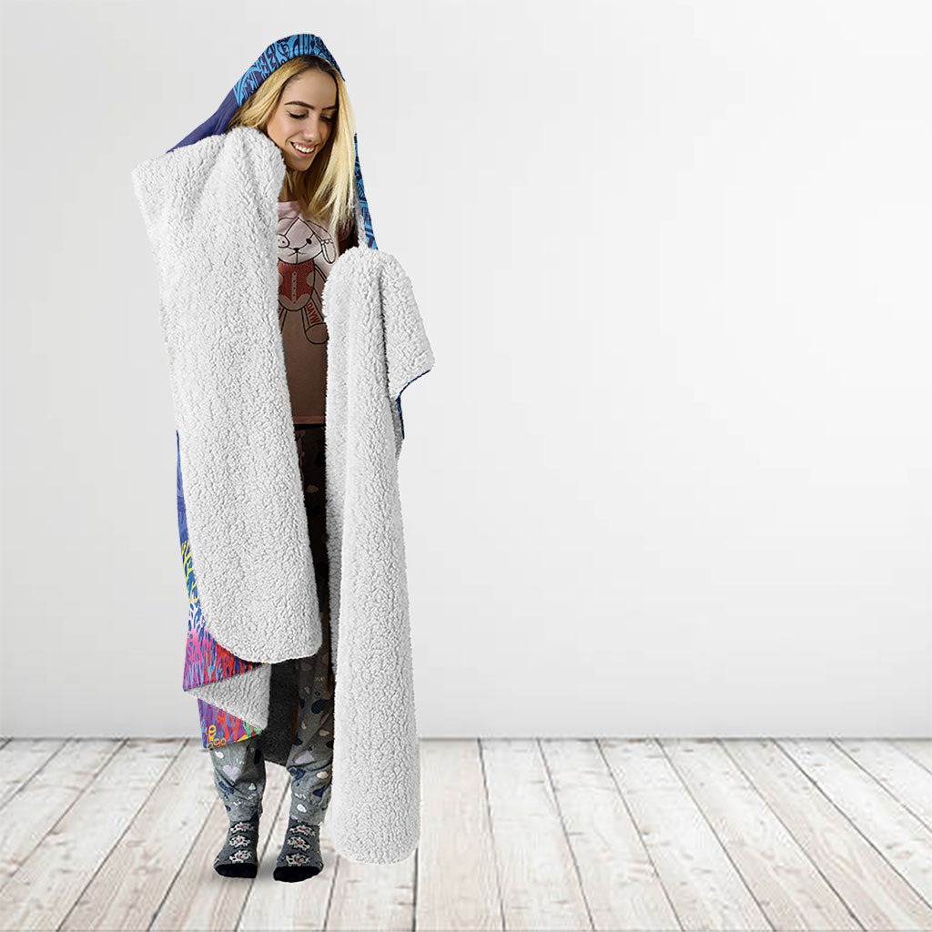Fijian Tribal Manta Ray Hooded Blanket Masi Motif with Coral Reef Ocean Vibe