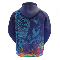 Fijian Tribal Manta Ray Hoodie Masi Motif with Coral Reef Ocean Vibe