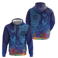 Fijian Tribal Manta Ray Hoodie Masi Motif with Coral Reef Ocean Vibe