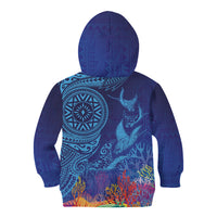 Fijian Tribal Manta Ray Kid Hoodie Masi Motif with Coral Reef Ocean Vibe