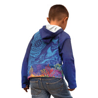 Fijian Tribal Manta Ray Kid Hoodie Masi Motif with Coral Reef Ocean Vibe
