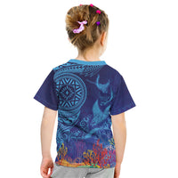 Fijian Tribal Manta Ray Kid T Shirt Masi Motif with Coral Reef Ocean Vibe