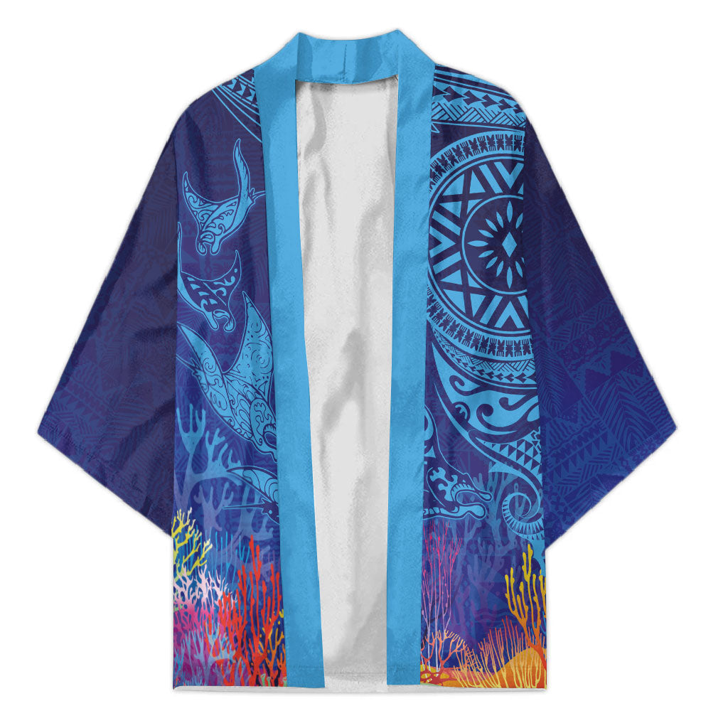 Fijian Tribal Manta Ray Kimono Masi Motif with Coral Reef Ocean Vibe