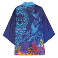 Fijian Tribal Manta Ray Kimono Masi Motif with Coral Reef Ocean Vibe