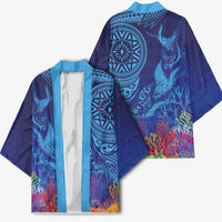 Fijian Tribal Manta Ray Kimono Masi Motif with Coral Reef Ocean Vibe