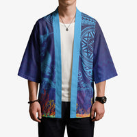 Fijian Tribal Manta Ray Kimono Masi Motif with Coral Reef Ocean Vibe