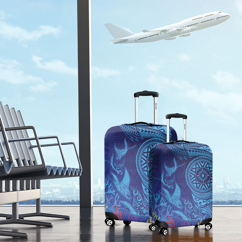 Fijian Tribal Manta Ray Luggage Cover Masi Motif with Coral Reef Ocean Vibe