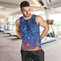 Fijian Tribal Manta Ray Men Tank Top Masi Motif with Coral Reef Ocean Vibe