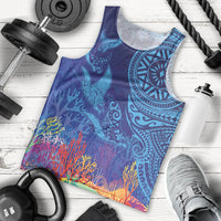 Fijian Tribal Manta Ray Men Tank Top Masi Motif with Coral Reef Ocean Vibe