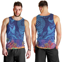 Fijian Tribal Manta Ray Men Tank Top Masi Motif with Coral Reef Ocean Vibe