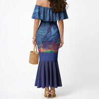 Fijian Tribal Manta Ray Mermaid Dress Masi Motif with Coral Reef Ocean Vibe