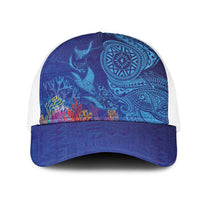 Fijian Tribal Manta Ray Mesh Trucker Cap Masi Motif with Coral Reef Ocean Vibe