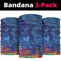 Fijian Tribal Manta Ray Neck Gaiter Masi Motif with Coral Reef Ocean Vibe