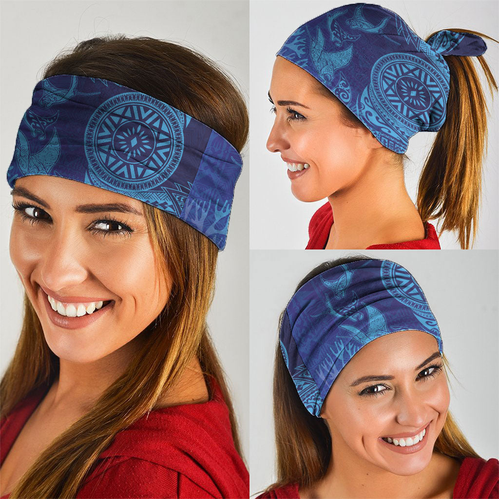 Fijian Tribal Manta Ray Neck Gaiter Masi Motif with Coral Reef Ocean Vibe