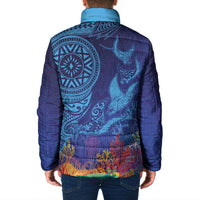 Fijian Tribal Manta Ray Padded Jacket Masi Motif with Coral Reef Ocean Vibe