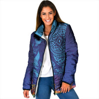 Fijian Tribal Manta Ray Padded Jacket Masi Motif with Coral Reef Ocean Vibe