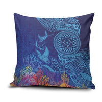 Fijian Tribal Manta Ray Pillow Cover Masi Motif with Coral Reef Ocean Vibe
