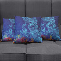 Fijian Tribal Manta Ray Pillow Cover Masi Motif with Coral Reef Ocean Vibe