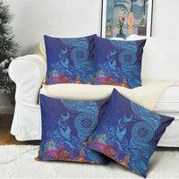 Fijian Tribal Manta Ray Pillow Cover Masi Motif with Coral Reef Ocean Vibe