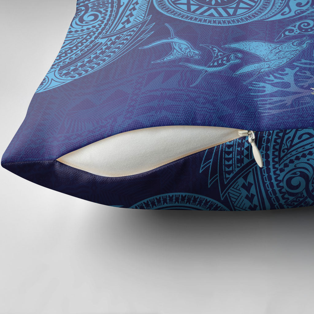 Fijian Tribal Manta Ray Pillow Cover Masi Motif with Coral Reef Ocean Vibe