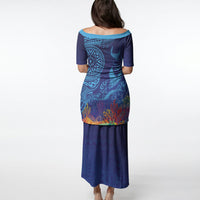 Fijian Tribal Manta Ray Puletasi Masi Motif with Coral Reef Ocean Vibe