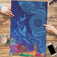 Fijian Tribal Manta Ray Puzzle Masi Motif with Coral Reef Ocean Vibe