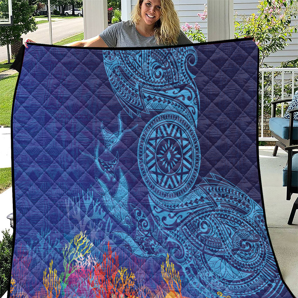 Fijian Tribal Manta Ray Quilt Masi Motif with Coral Reef Ocean Vibe