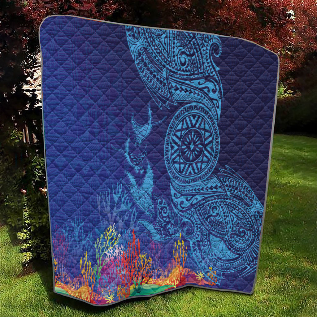 Fijian Tribal Manta Ray Quilt Masi Motif with Coral Reef Ocean Vibe