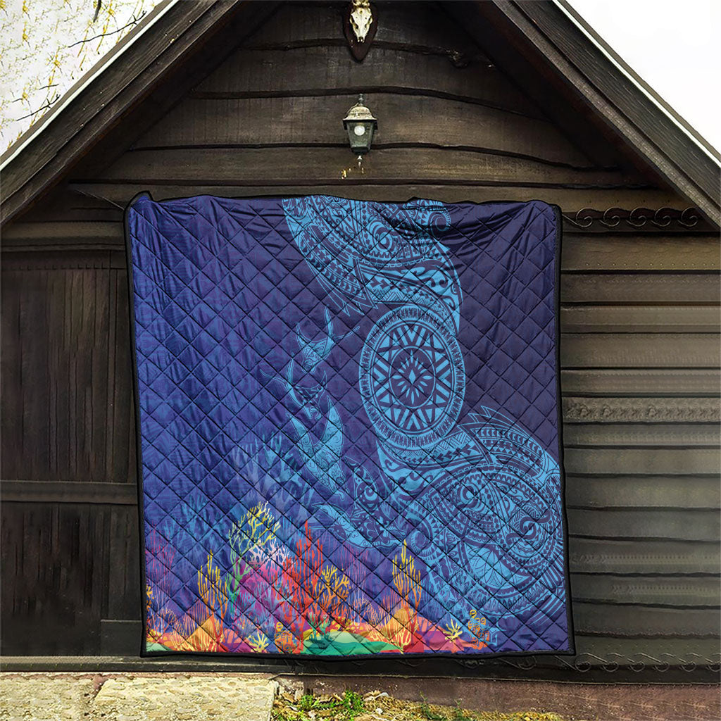 Fijian Tribal Manta Ray Quilt Masi Motif with Coral Reef Ocean Vibe